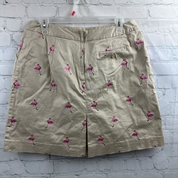Lilly Pulitzer Beige Embroidered Pink Flamingo Skirt Skort W/Pockets Golf Sz 10 - Picture 4 of 9